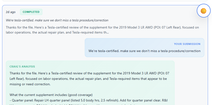 CRAIG AI-powered estimate analysis interface