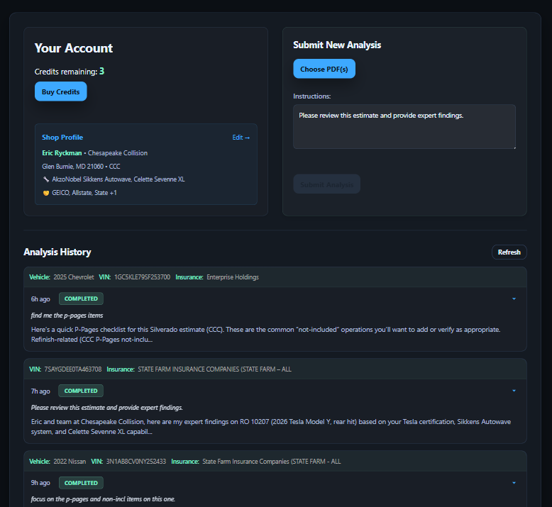 Simple account dashboard